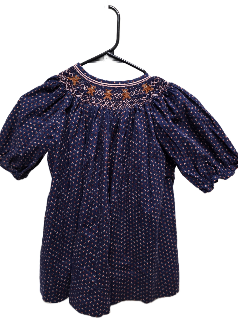 Handmade Vintage Toddler Girl Smocked Navy Bear Dress
